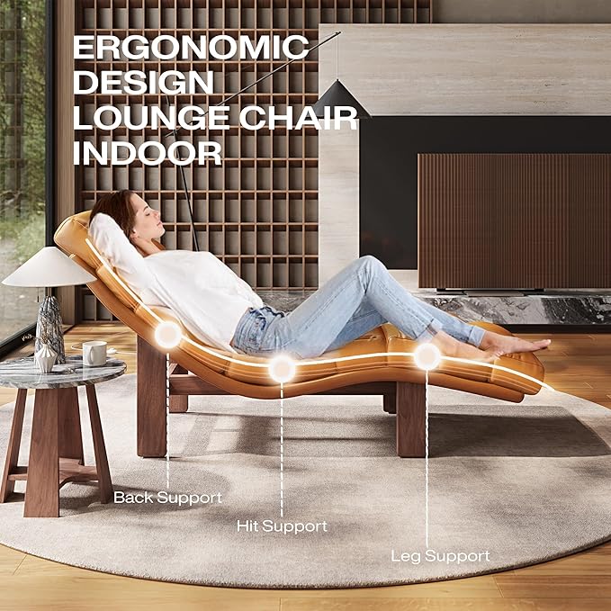 Modern Chaise Lounge Chair with Wooden Legs, Armless, Comfortable Upholstered Seat – Perfect for Living Room, Bedroom, or Office