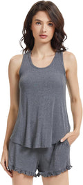 NACHILA Pajamas for Women-Viscose from Bamboo, Ribbed Racerback Tank Top Sexy Split Shorts Pajama Sets Cooling Sleep Cami Pjs