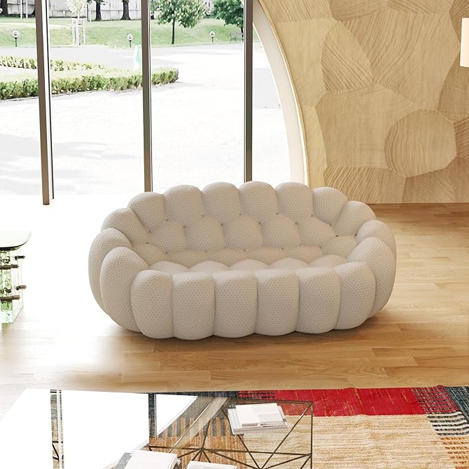 JACH 78.74'' Modern Bubble Sofa, Curved Couch, Upholstered Love Seat Couch, Lazy Floor Sofa, 3D Honeycomb-Shaped Leisure Sofas for Living Room, Apartment, Small Space, Light Grey