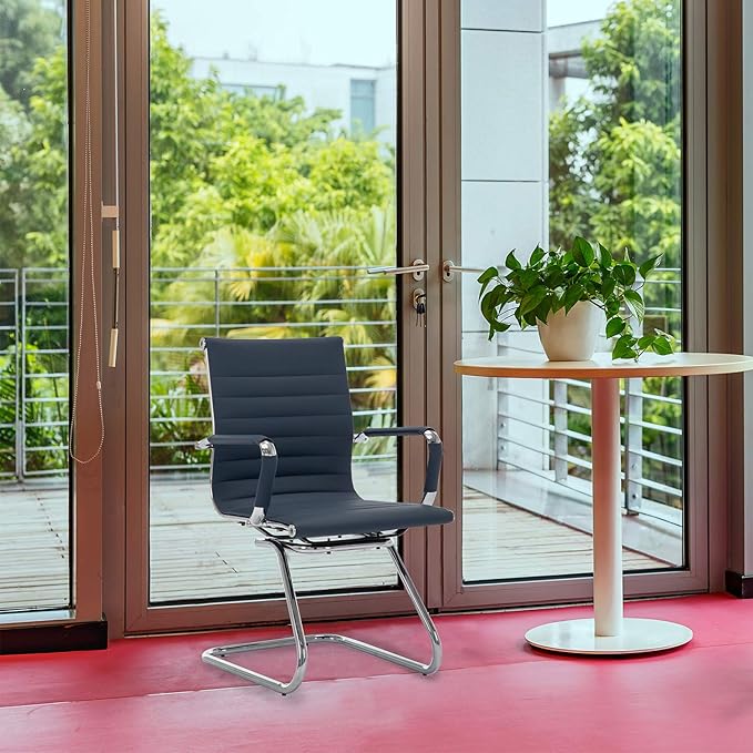 DM Furniture Reception Chairs Leather Conference Guest Chair Heavy Duty Back Support Office Chair, Set of 2 (Navy)