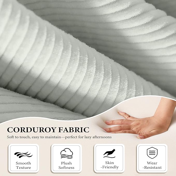 AUGOP Boneless Couch Folding Couches for Living Room Sofa, Futon Sofa Bed with Sleeper Sofa, Futon Couch with Fixed-Shape Oversized Corduroy Upholstered (Light Grey, 81 Inches)