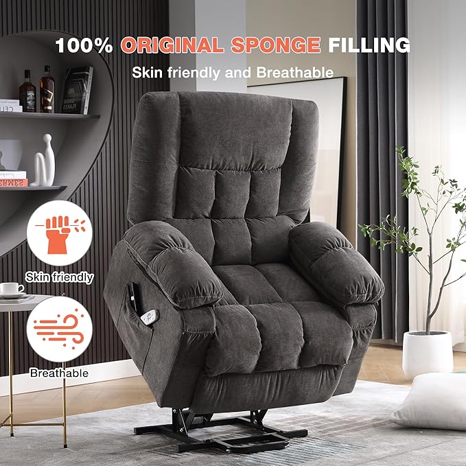 Power Lift Recliner Chair for Elderly with Vibration Massage and Lumbar Heating, Electric Lift Recliner Single Sofa with Side Pocket and USB Charge Port for Living Room