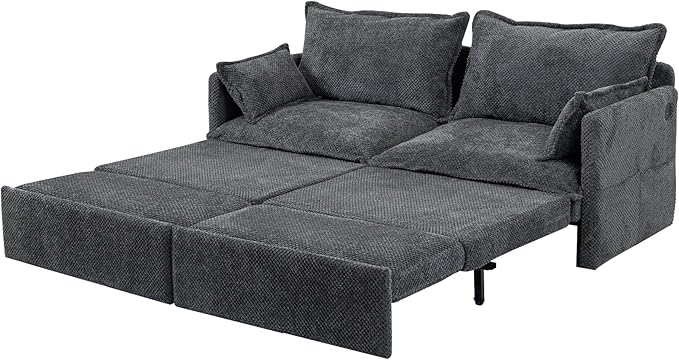GRAINLLE King Size Pull Out Couch,3-in-1 Corduroy Sleeper Sofa with Pull Out Sofa Bed,USB & Side Storage,Convertible Loveseat Sleeper Couch for Living Room, Bedroom, pet-Friendly(Grey, 73.6'')