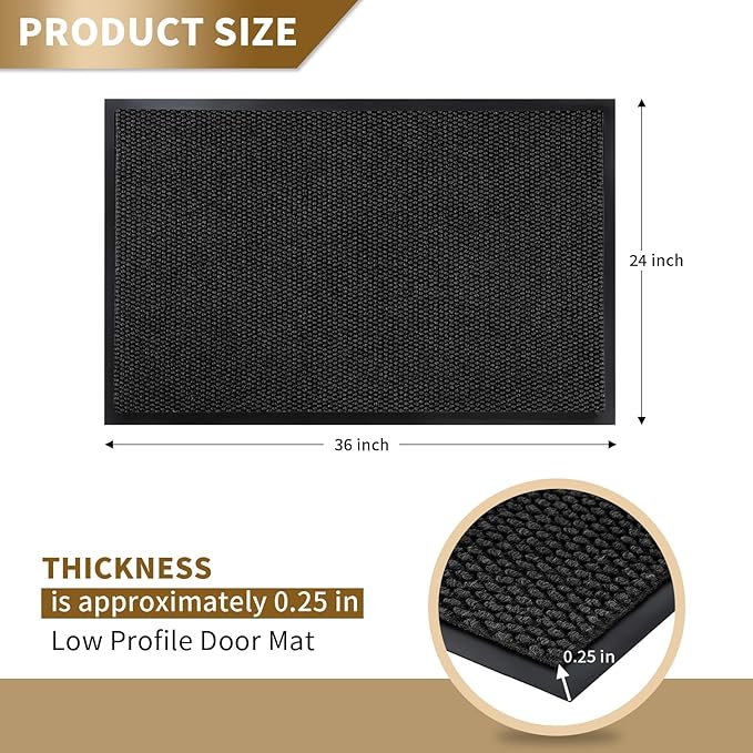 Yimobra Doormat Outdoor Indoor Entrance 36 x 24, All-Season All-Weather Front Door Mat, 100% Waterproof Welcome Matt for Floor Garage Outside Entry, Stain and Fade Resistant,Black