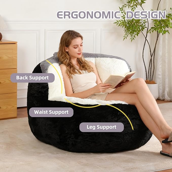 KEIKI Oversized Bean Bag Chairs, Bean Bag Couch for Adults and Kids, Large Reading Chair, Multicolor Faux Fur Floor Sofa for Reading, Playing or Relaxing