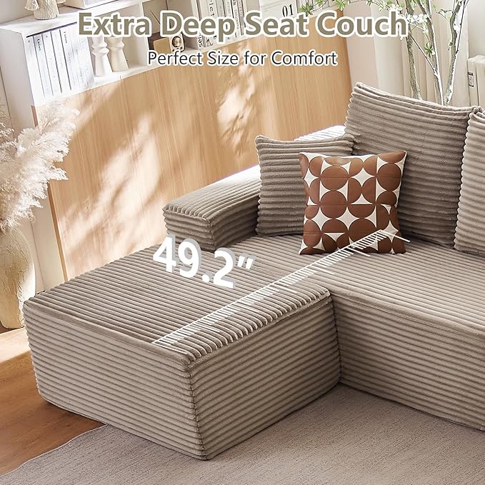 Lakifun 166.9" U-Shape Cloud Couch, Modern Modular Sectional Comfy L-Shape Sofa with Ottoman, Deep Seat, Upholstered Corduroy Sleeper Chaise Longue for Living Room Bedroom, No Assembly Required, Camel