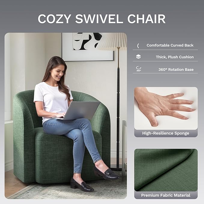 COLAMY Swivel Accent Chair, Barrel Chair with Armrest, Comfy Round 360°Mondern Armchair, for Living Room/Bedroom/Waiting Room, No Assembly, Green