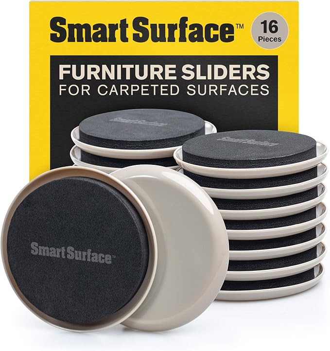 Furniture Sliders for Carpet - 16 Pack - 3.5" Round | 8295 Coasters for Heavy Furniture - Protect Your Carpeted Floors