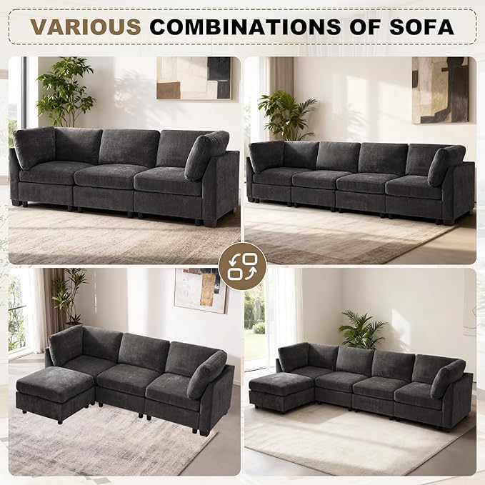 EDILLY 122 inches Oversized Modular Sectional Fabric Cloud Sofa, Extra Large L Shaped Couch Reversible Chaise Couch,4 Seat Modular Sofa with Storage Ottoman, Linen Grey