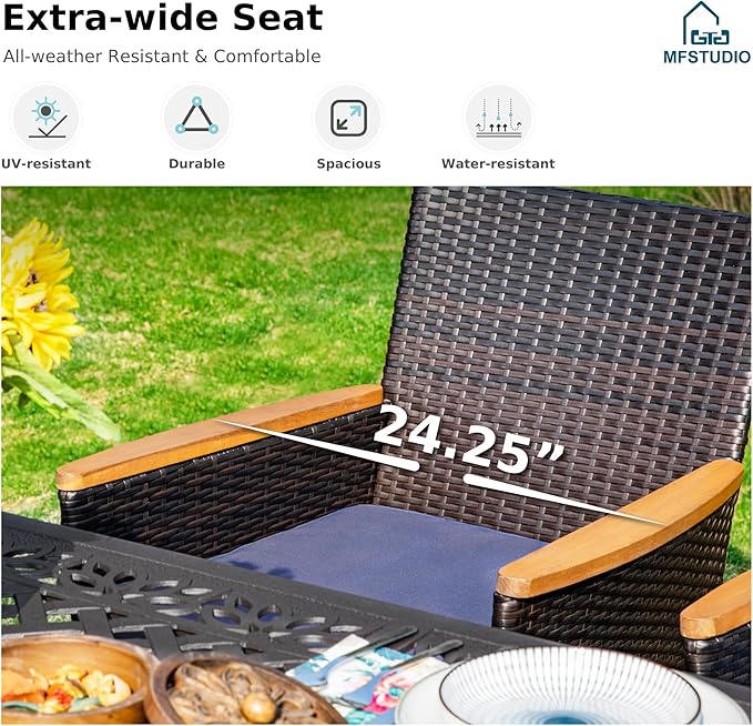 MFSTUDIO Patio Brown Wicker Chairs Set, Oversized Outdoor Rattan Dining Chairs Set of 6 with Cushions, 6 Patio Outdoor Chair Set with Armrests for Table, Backyard