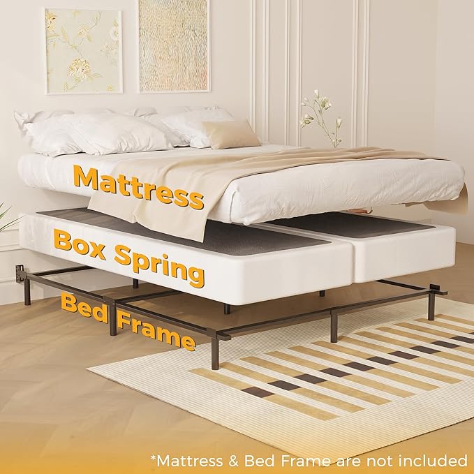 Maenizi Split California King Box Spring 3 Inch, Easy Assembly Bed Foundation, Heavy Duty Low Profile Metal Box Spring with Fabric Cover, Noise Free