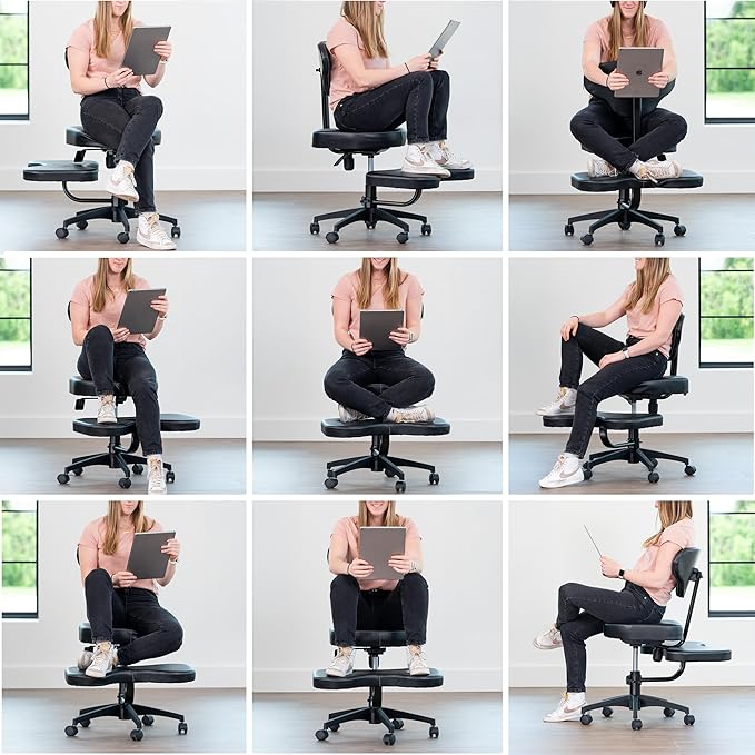 VIVO Mobile Cross Legged Office Chair with Back Support for Yoga Meditation ADHD, Height Adjustable, Black, CHAIR-CL03B
