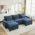URRED Cloud Couch Modular Sectional Sofa, 122" Modern U Shaped Deep Seat Sofa with 2 Ottomans & Pillows, Ultra Comfy Chenille Couches for Living Room, Bedroom or Apartment, Blue