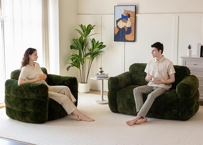 MAXYOYO Giant Bean Bag Chair for Adults, Ultra Soft Fluffy Bean Bag Sofa, Oversized Floor Sofa for Living Room Bedroom, Cozy Reading Chair with Filler, Green