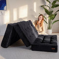 MAXYOYO Tri-Fold Mattress, 6 Inch Tufted Folding Futon Foam Bed, Foldable Floor Mattress Guest Bed Futon Topper Portable Camping Sleeping with Corded Fabric, Black, 35.4"x75"