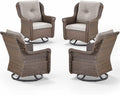 ACTREST Patio Chairs Outdoor Swivel Glider - Set of 4 High Back Outside Brown Wicker Rattan Rocking Chair with Thick Cushion for Porch Apartment Deck Yard Poolside Garden - Beige