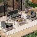 ComfCove Aluminum Outdoor Furniture Set, 4 Seats Outdoor Patio Conversation Sets with Ergonomic Seat and Wide Washable Thick Cushions, Modern Patio Sectional Furniture for Balcony, Porch (Charocal)
