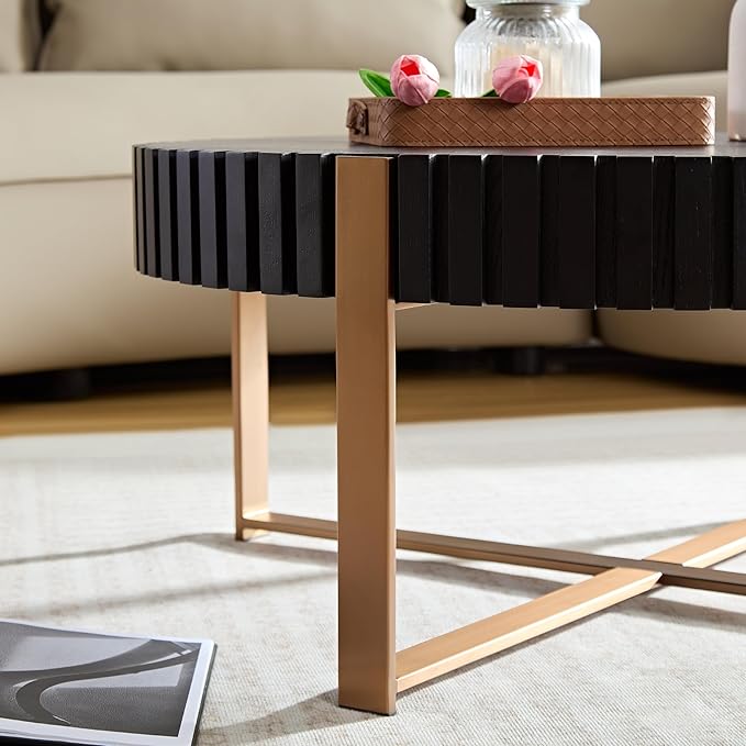 31.49'' Black Round Coffee Table for Apartment, Modern Living Room Coffee Table with Sturdy Pedestal Base (Black)