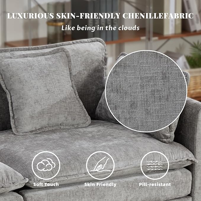 SoarFlash 77.95" Chenille Sectional Sofa, Comfy Modular Loveseat Sofa, Modern 2-Seat Couch Deep Seat Sofa Set for Living Room,Grey