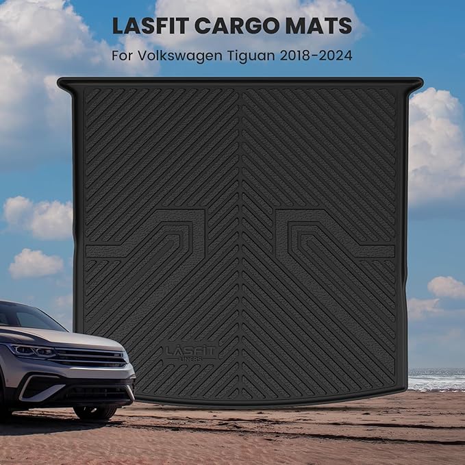 LASFIT Cargo Mat for VW Tiguan 2018-2024(Fit 5 Seats), All-Weather Protection TPE Trunk Mat Cargo Liner Custom Fit for Volkswagen Tiguan Accessories, Super Duty, Waterproof, Easy to Clean, Black