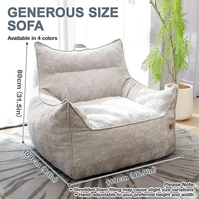 Giant Bean Bag Chair, Beanbag Chairs for Adults, Teens & Kids, Comfy Sofa Chair with Handle & Filling for Living Room, Reading & Gaming, Non-Slip(Light Grey-XL)