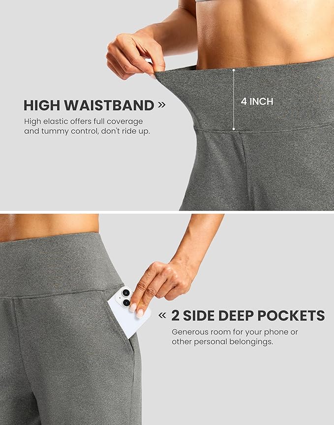 Women's Athletic Shorts with Zipper Pocket 7" High Waisted Stretchy Bermuda Shorts for Women Workout Running Casual