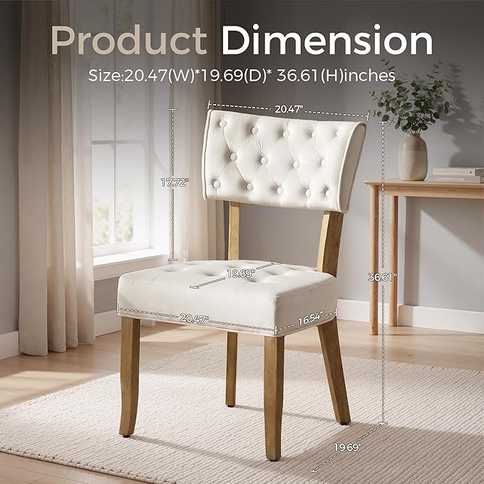 UVV Upholstered Dining Chairs Set of 6, Mid Century Modern Tufted Kitchen Chairs Dining Room Chairs, Velvet Dinner Chair with Wood Legs for Dining Room Kitchen, Beige
