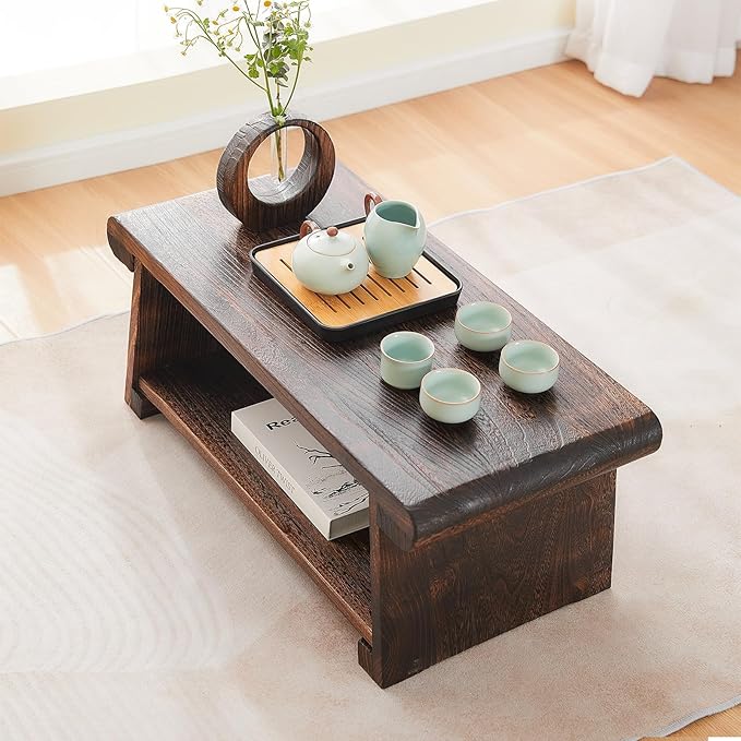 Folding Altar Table, Japanese Low Table for Sitting on the Floor, Wooden Meditation Table, Tea & Coffee Table, Brown, 26.7'x13.6'x11'