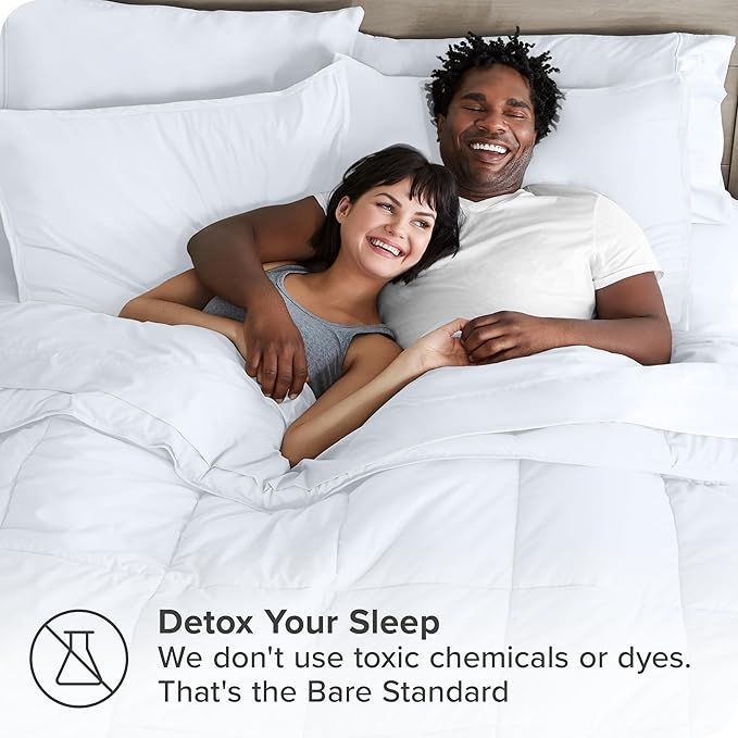 Bare Home Bed-in-A-Bag 7 Piece Comforter & Sheet Set - California King - Goose Down Alternative - Ultra-Soft 1800 Premium Bed Set (Cal King, White/White)