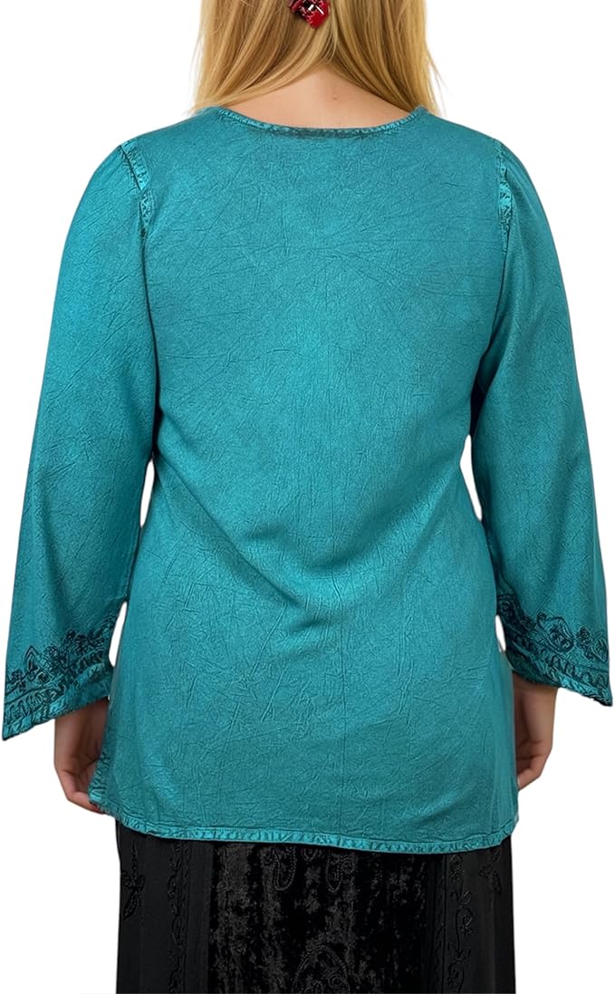 Agan Traders 2025 Winter Long Sleeve Diamond Neck Embroidered Tops - Medieval Boho Vintage Tunic Kurta Blouses for Women