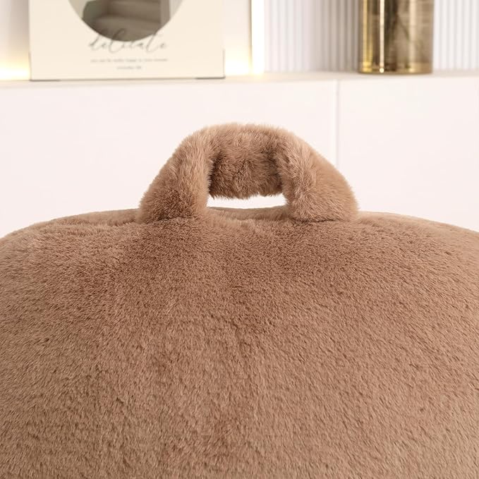 PAJEO Reading Pillow for Sitting in Bed, Large Backrest Reading Pillow with Arm Rest,Back-Rest Support Cushion for Sit Up on Couch, Sofa, and Floor, Dorm Essentials (Khaki Faux Fur, Standard(17"))