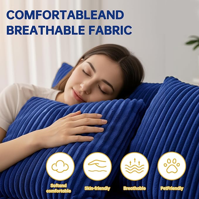 130" Boneless Couch, Cloud Couch Sectional, Corduroy Sofa for Living Room, U Shaped Modular Sofa with Chaise, No Assembly, 4 Seats Oversized (Blue)