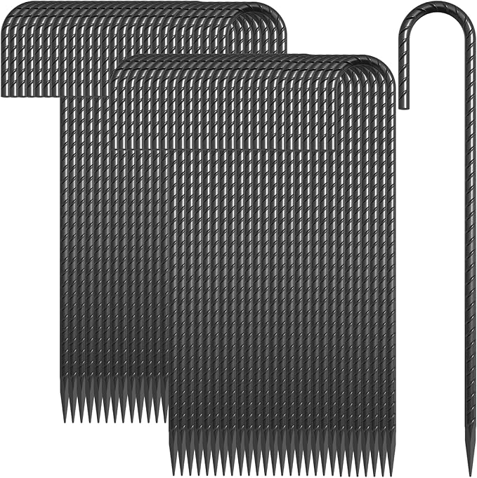 OK5STAR J Hook Rebar Stakes 12 Inch 55 Pack, 5/16 Inch Diameter Heavy Duty Steel Tent Stakes, Black E-Coated Anti-Rust Ground Anchors for Fencing, Tarp, Outdoor Decorations, Inflatables, Bounce House