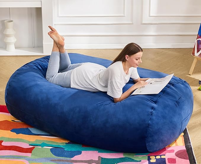 Hobestluk 5FT Bean Bag Chair Large Beanbag Lounger with Removable Cover Adult Bean Bag Chair with Portable Handle Desgin for Living Room Bedroom (Blue, 5FT)