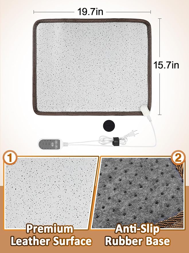 Heated Floor Mat - White Foot Warmer Under Desk, 15.7x19.7in Heated Feet Rest for Home Office Desk, Winter 110V Electric Heating Pad with 3 Timers & 10 Adjustable Temperature