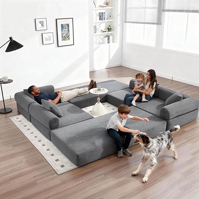 L Shape Convertible Sofa Bed with Cylindrical Pillow and Storage Pocket, Convertible Sofa Couch Bed with Support Frame for Living Room Bedroom Children Room-Grey