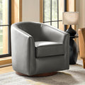 HULALA HOME Genuine Leather Swivel Accent Chair with Solid Wood Base, Round Swivel Barrel Chair for Living Room and Bedroom, No Assembly Required, Grey