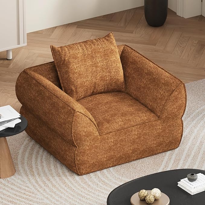 42.5" Single Cloud Sofa, Boneless Couch for Small Spaces, Modern Comfortable Upholstery Sofas with Pillows for Living Room, Apartment, Dorm, Office, Removable Cover, No Assembly Required, Orange