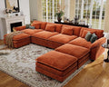 CDCASA 154" Oversized Modular Sectional Sofa, Comfy U-Shaped Cloud Couch w/ 3 Movable Ottomans, 7-Seater Chenille Deep Seat Modern Sofa Couch for Living Room, Terracotta Orange