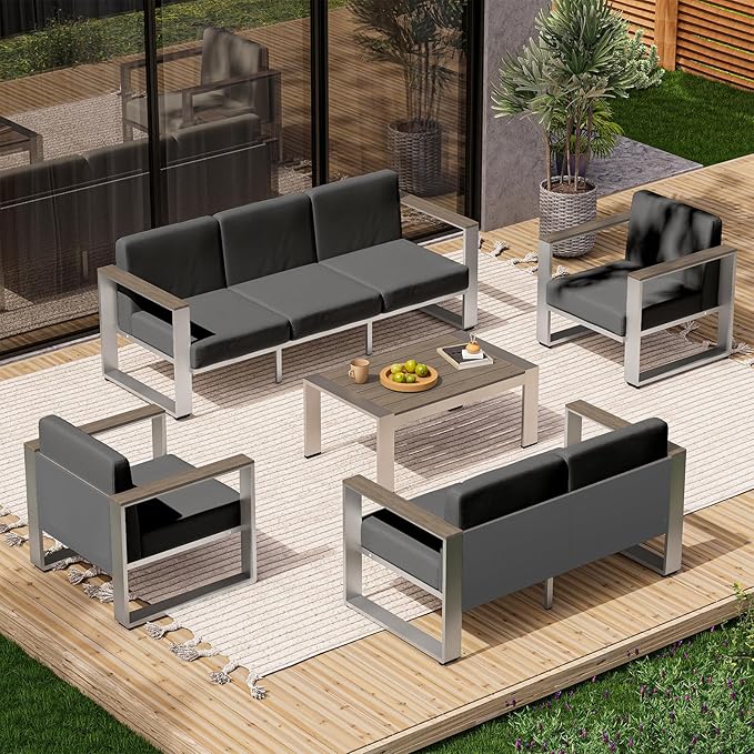 ComfCove 2 Pieces Outdoor Aluminum Armchair, Modern Patio Patio Furniture with Wide Seat and Thick Cushions, All-Weather Oversized Couch for Deck, Porch