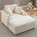 50" Oversized Chaise Lounge Chair Indoor with Ottoman and Storage, Deep Seat Upholstered Reading Chair, Comfy Corduroy Sleeper Chair with Cup Holder, Reclining Chair for Living Room, Bedroom, Beige