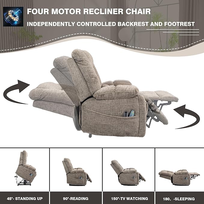 27in Extra Wide Recliner Chair for Big Man 400lbs, 4-Motor Power Lift Recliner Chair with Heat and Vibaration Massage, Overstuffed Lay Flat Recliner with Hidden Cup Holder for Elderly