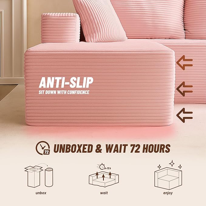 Afuson Cozy Square Ottoman, Comfortable Seating, No Assembly Required, Pink