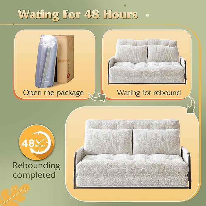 WLIVE Futon Sofa Bed with Adjustable Backrest, Bean Bag Chairs for Adults, Floor Couch with Armrest, Pillow, Low Profile Floor Seating for Living Room, Reading, Bedroom, Loveseat, Beige