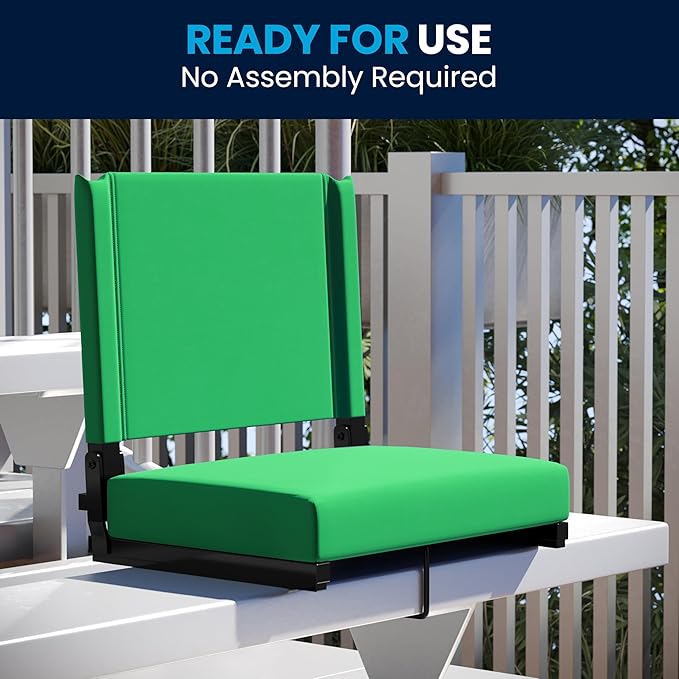 Flash Furniture Grandstand Portable Stadium Seat for Bleachers or Benches, Folding Padded Stadium Chair with Carrying Handle, 500 lb. Weight Capacity, Bright Green