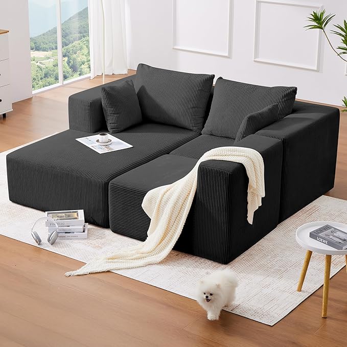 KINGYES 107'' Modular Sectional Sofa, L Shaped Cloud Couch for Living Room, Modern Boneless Sofa with Chaise for Bedroom, Soft Black