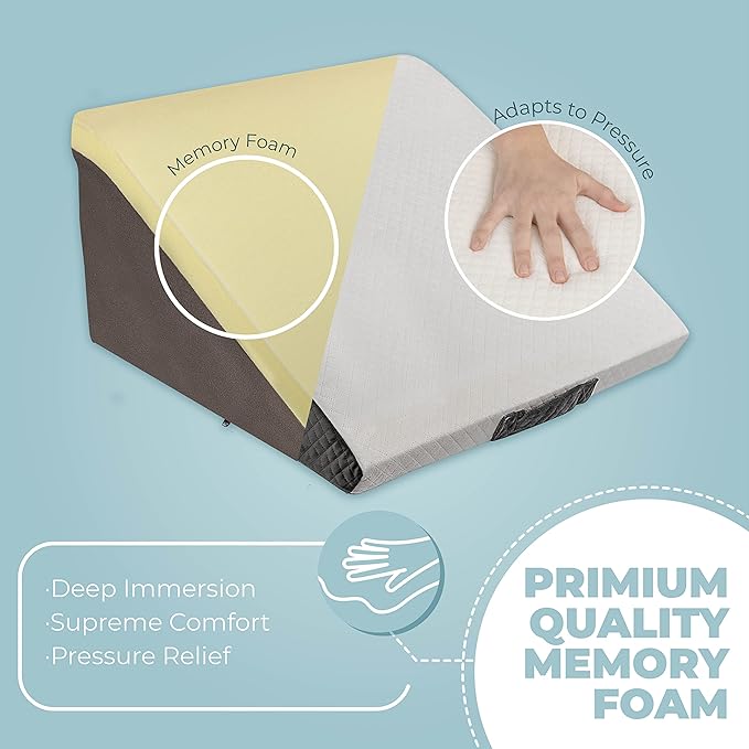 Kolbs Memory Foam Adjustable Bed Wedge Pillow - Wedge Pillow Set for After Surgery - 9 and 12 inch Height Plush Velvet Cover Multi Use for Sleeping and Acid Reflux (Adjustable Height)