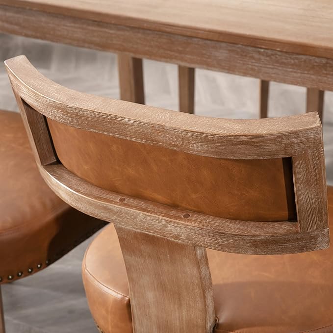 RIVOVA Mid Century Modern Dining Chairs Set of 2 PU Leather Upholstered Kitchen Side Chairs with Nailhead Trim, Modern Kitchen Armless Solid Wood Dining Chairs, Brown
