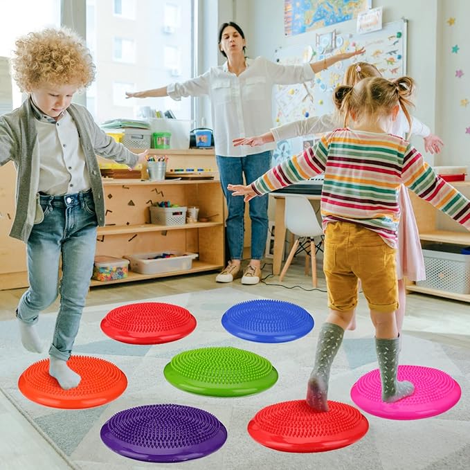 Amylove 6 Pcs Wiggle Seat Inflated Wobble Cushion for Sensory Kid 13 Inch Balance Disc Kids Flexible Seating Exercise Sensory Pad Chair Cushion for Classroom Office School
