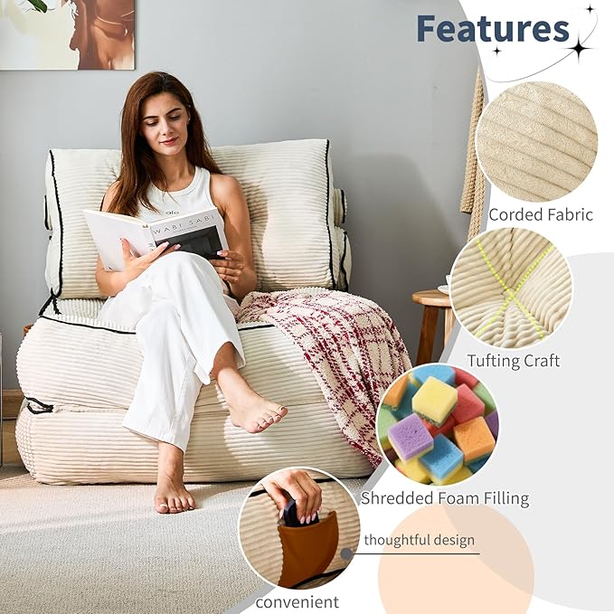 Fareforth Convertible Folding Sofa Bed, Sleeper Couch with Pillows Foldable Floor Chair with Back Support, Lounge Sofa for Living Room, Single, Beige